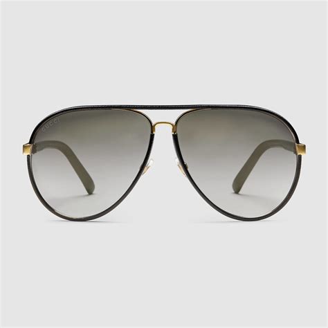 gucci leather wrapped aviators|Aviator frame sunglasses in black acetate .